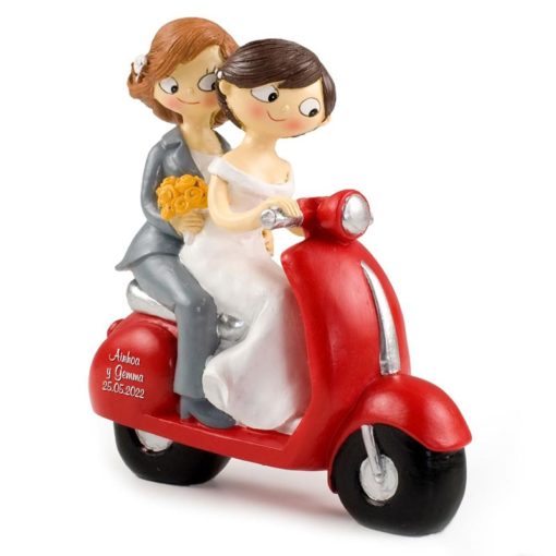 Figura de pastel para boda Girls Pop & Fun en moto 17cm